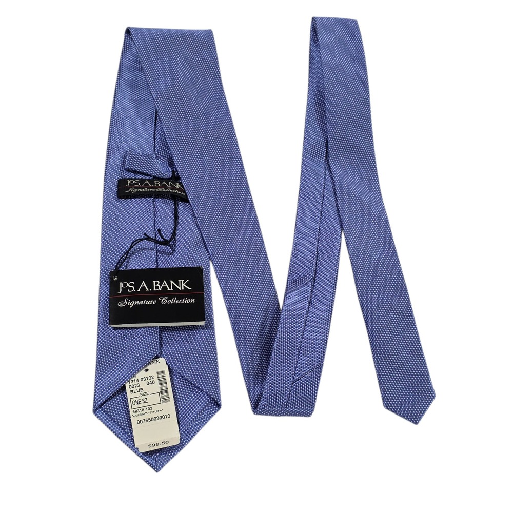Jos A bank Mens Necktie Blue Silk Woven Micro Polka Dot Handmade Formal New